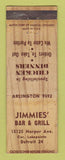 Matchbook Cover - Jimmies' Bar Grill Detroit MI WORN