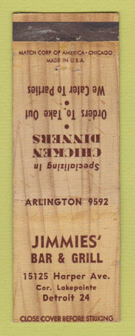 Matchbook Cover - Jimmies' Bar Grill Detroit MI WORN