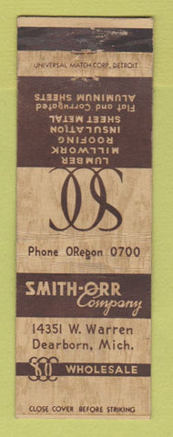 Matchbook Cover - Smith Orr Company Dearborn MI Lumber Millwork