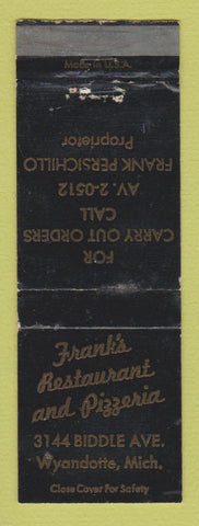 Matchbook Cover - Frank's Restaurant Pizza Wyandotte MI WORN