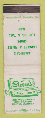 Matchbook Cover - Jack Steven's Men's Clothes Detroit MI WEAR