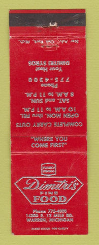 Matchbook Cover - Dimitri's Restaurant Warren MI WEAR