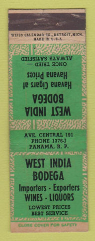 Matchbook Cover - West India Bodega Tobacco Liquor Panama