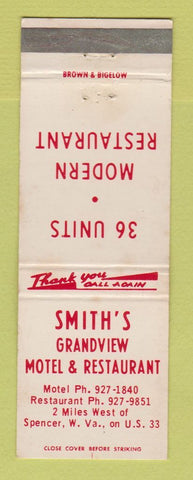 Matchbook Cover - Smith's Grandview Motel Restaurant Spencer WV