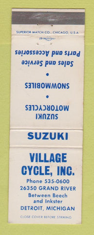 Matchbook Cover - Village Motorcycle Suzuki Detroit MI Snowmobiles