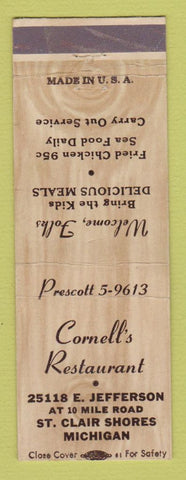 Matchbook Cover - Cornell's Restaurant St Clair Shores MI