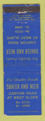 Matchbook Cover - Shafer and Neer West Slope? OR? WORN