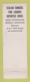 Matchbook Cover - Vanelli Italian Restaurant Detroit MI