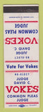 Matchbook Cover - Judge David Vokes Pleas Judge Election Detroit? MI