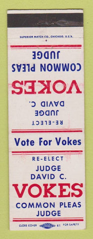 Matchbook Cover - Judge David Vokes Pleas Judge Election Detroit? MI