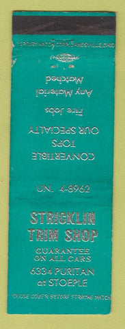 Matchbook Cover - Stricklin Trim Shop auto tops Detroit MI WEAR