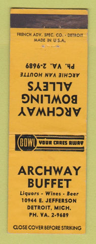 Matchbook Cover - Archway Buffet Bowling Detroit MI