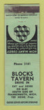 Matchbook Cover - Blocks Tavern Frankenmuth MI WORN