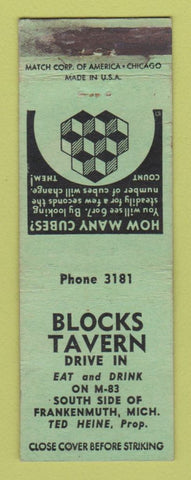 Matchbook Cover - Blocks Tavern Frankenmuth MI WORN
