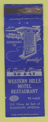 Matchbook Cover - Western Hills Motel Restaurant Flagstaff AZ Route 66 WEAR