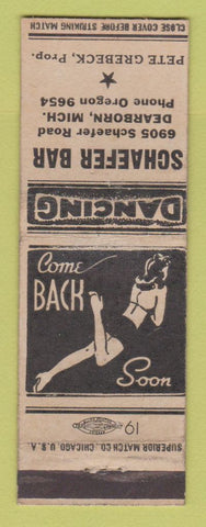 Matchbook Cover - Schaefer Bar Dearborn MI girlie