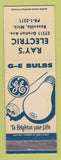 Matchbook Cover - GE General Electric Light Bulbs Ray's Electric Roseville MI