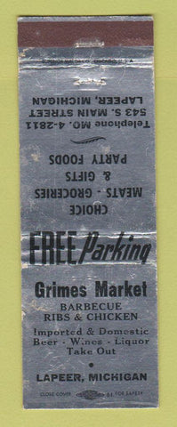 Matchbook Cover - Grimes Market Lapeer MI grocery WEAR