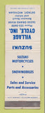 Matchbook Cover - Village Motorcycle Suzuki Detroit MI Snowmobiles WORN