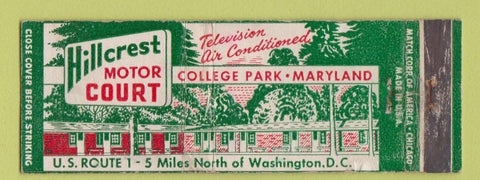Matchbook Cover - Hillcrest Mottor Court College Park MD WORN Full Length