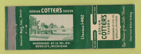 Matchbook Cover - Adrian Cotter's Tavern Berkley MI WEAR