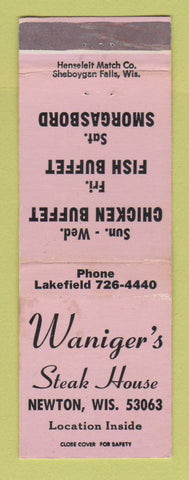 Matchbook Cover - Waniger's Steak House Newton WI WEAR