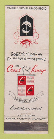 Matchbook Cover - Crest Lounge Arabian Room Detroit MI