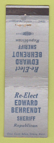 Matchbook Cover - Edward Behrendt Sheriff Election Detroit? WEAR