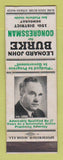 Matchbook Cover - Leonard John Burk for Congress Detroit? MI