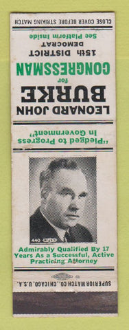 Matchbook Cover - Leonard John Burk for Congress Detroit? MI