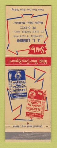 Matchbook Cover - Gibraltar Cement JL Lumber St Clair Shores MI