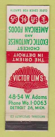 Matchbook Cover - Victor Lim's Chinese Restaurant Detroit MI