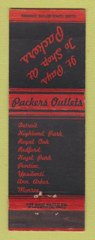 Matchbook Cover - Packard Stores Detroit Royal Oak Redford Pontiac Ann Arbor MI