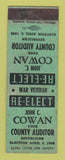 Matchbook Cover - John Cowan County Auditor 1939 Detroit? MI