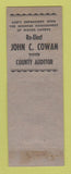 Matchbook Cover - John Cowan County Auditor 1939 Detroit? MI