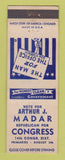Matchbook Cover - Arthur Madar for Congress Detroit? MI