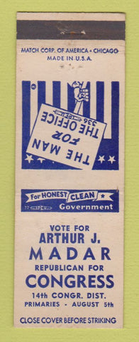 Matchbook Cover - Arthur Madar for Congress Detroit? MI