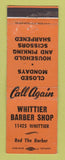 Matchbook Cover - Whittier Barber Shop Detroit MI WEAR