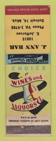 Matchbook Cover - J Ann Bar Detroit MI