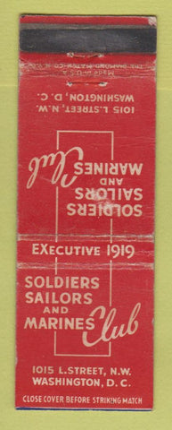 Matchbook Cover - Soldiers Sailor and Marines Club Washington DC WORN