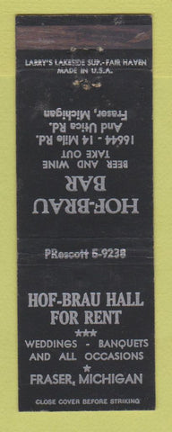 Matchbook Cover - Hof Brau Bar Fraser MI