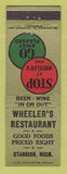 Matchbook Cover - Wheeler's Restaurant Standish MI