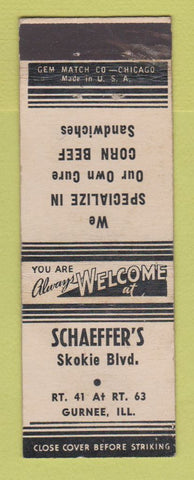 Matchbook Cover - Schaeffer's Restaurant Gurnee IL GEM