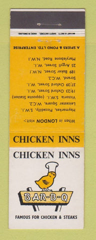 Matchbook Cover - Chicken Inns London UK England