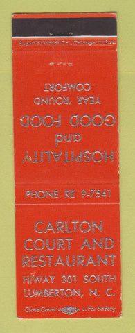 Matchbook Cover - Carlton Court and Restaurant Lumberton NC