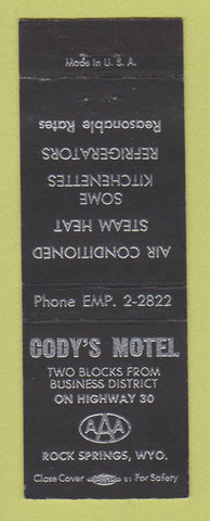 Matchbook Cover - Cody's Motel Rock Springs WY BLACK