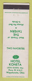 Matchbook Cover - Hotel Koneta Wapakoneta OH