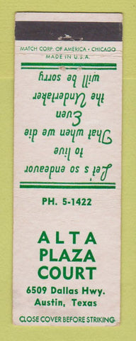 Matchbook Cover - Alta Plaza Court Motel Austin TX WEAR