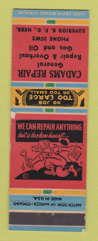 Matchbook Cover - Cadams Auto Repair oil gas Superior NE WORN