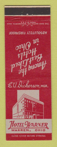 Matchbook Cover - Hotel Warner Warren OH